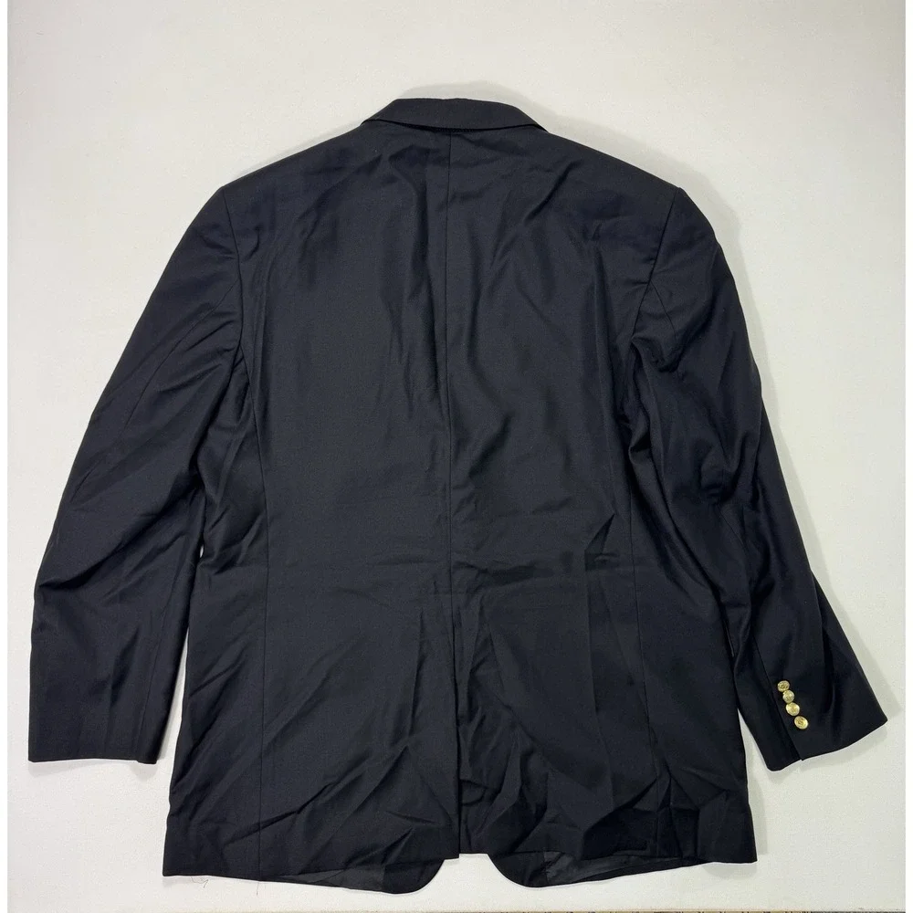 Jos A Bank Signature Blazer Mens 48L Black Wool Gold Crest Button Sport Coat